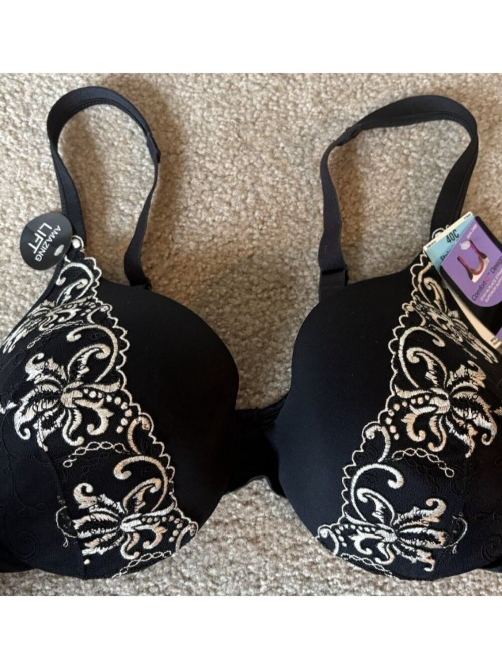 Bali Women’s Elegant U Uplifting Support Underwire Bra Black w Gold 40C NWT